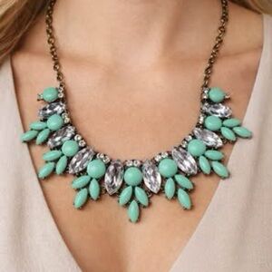 Elegant Mint Green and Rhinestone Statement Necklace
